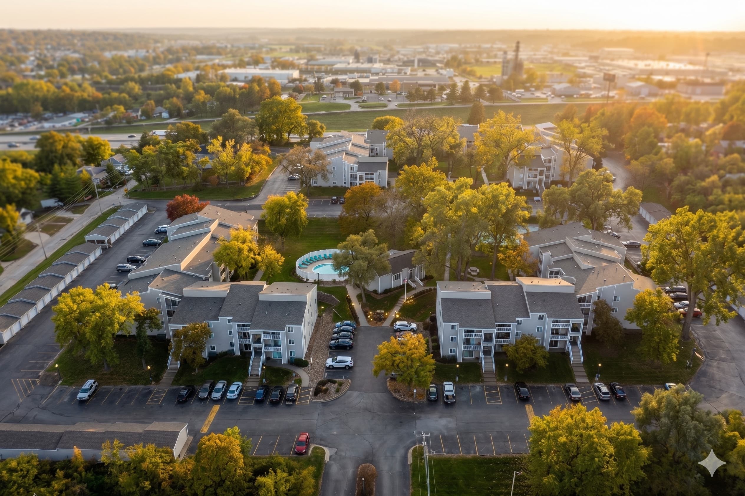 Aerial view of Grover Square Apartments in southwest Omaha